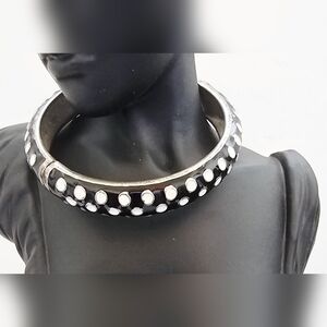 Vintage 1980s Stylish Black and White Polka Hinge Bangle Bracelet #braceletstack